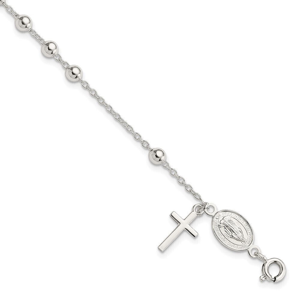 Kazi Luxury Sterling Silver Beaded Polished Rosary 7.5 inch Bracelet